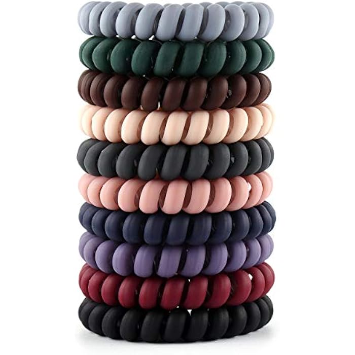 SIADEE 10 Piece Spiral Hair Ties For Thick Hair , Coil elastics Hair Ties, Multicolor Medium Spiral Hair Ties,No Crease Hair Coils, Telephone Cord Plastic Hair Ties For Women And Girls (Matte color) - Image 1